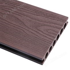 湖州塑木地板生产厂商供应咖啡色圆孔木纹户外地板