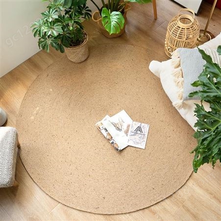 日式黄麻编织地毯中式客厅茶几卧室茶室家用纯色北欧ins地垫定